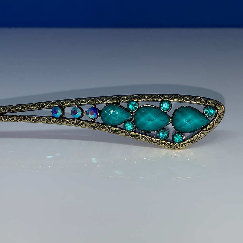 🆕Antique Gold Turquoise Iridescent Hair Stick 6”